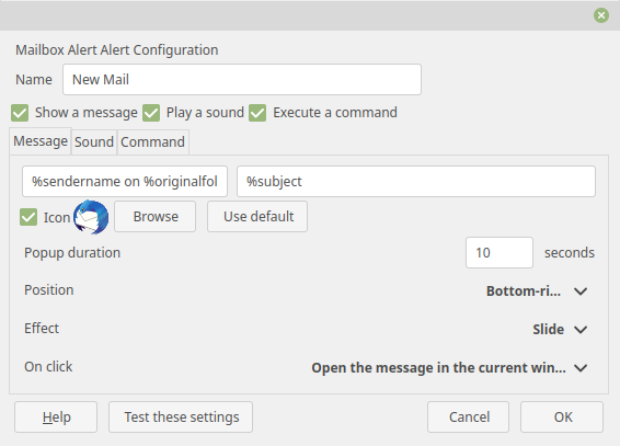 Mail Alert dialog box, after update