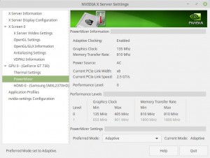 Screenshot of Nvidia X Server settings in adaptive mode