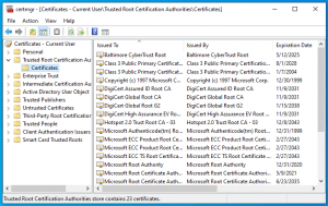 Windows Certificate Manager before examining .cab file