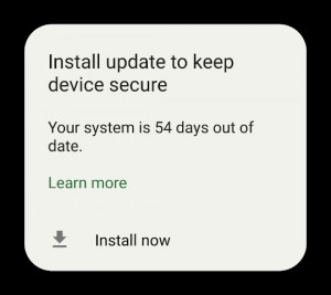 Screenshot of popup: "Install update to keep device secure"